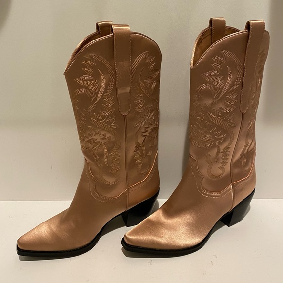 Jeffrey Campbell Free People Dagget Embroidered Satin Western Cowboy Boots | 10 - Picture 7 of 14